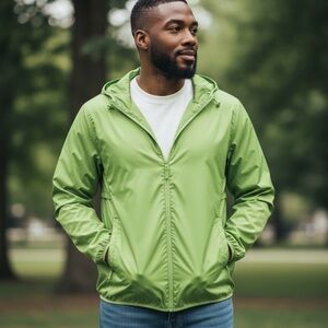 Uniqlo Green Hooded Windbreaker Jacket Men’s M Lightweight Full Zip